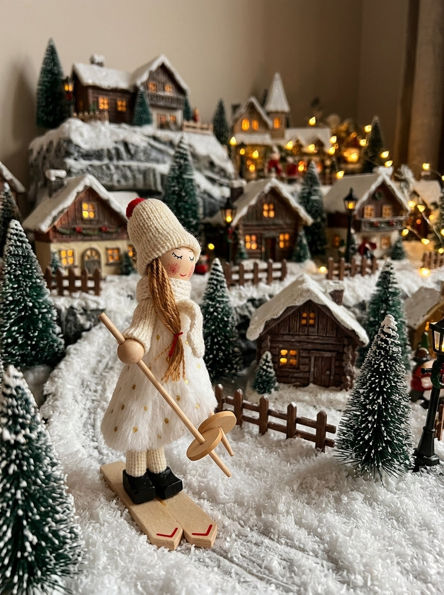 Alpine Snow Fairy – Kayak Yapan Kız Dekoratif Yılbaşı Figürü - 17 CM