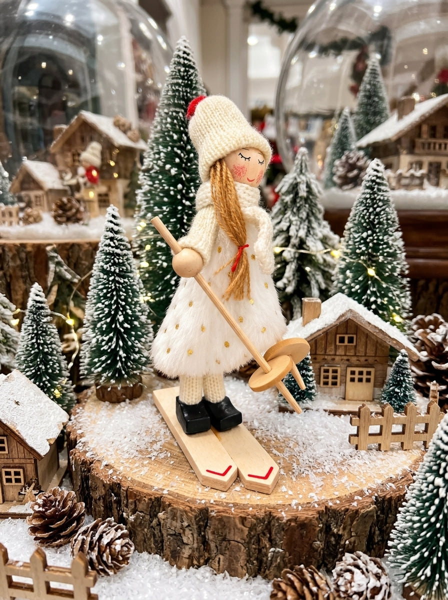 Alpine Snow Fairy – Kayak Yapan Kız Dekoratif Yılbaşı Figürü - 17 CM