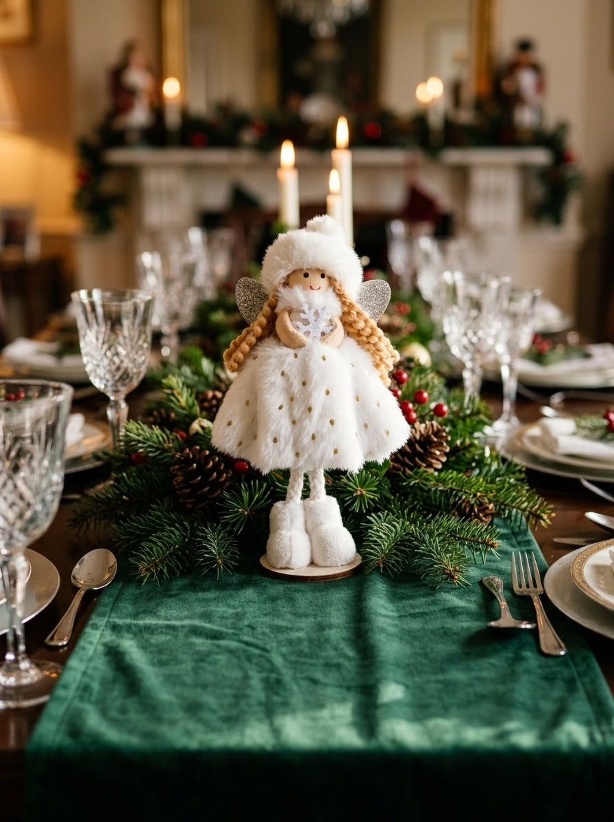 Snow Angel Fairy – Beyaz Kürklü Dekoratif Yılbaşı Perisi - 16 CM
