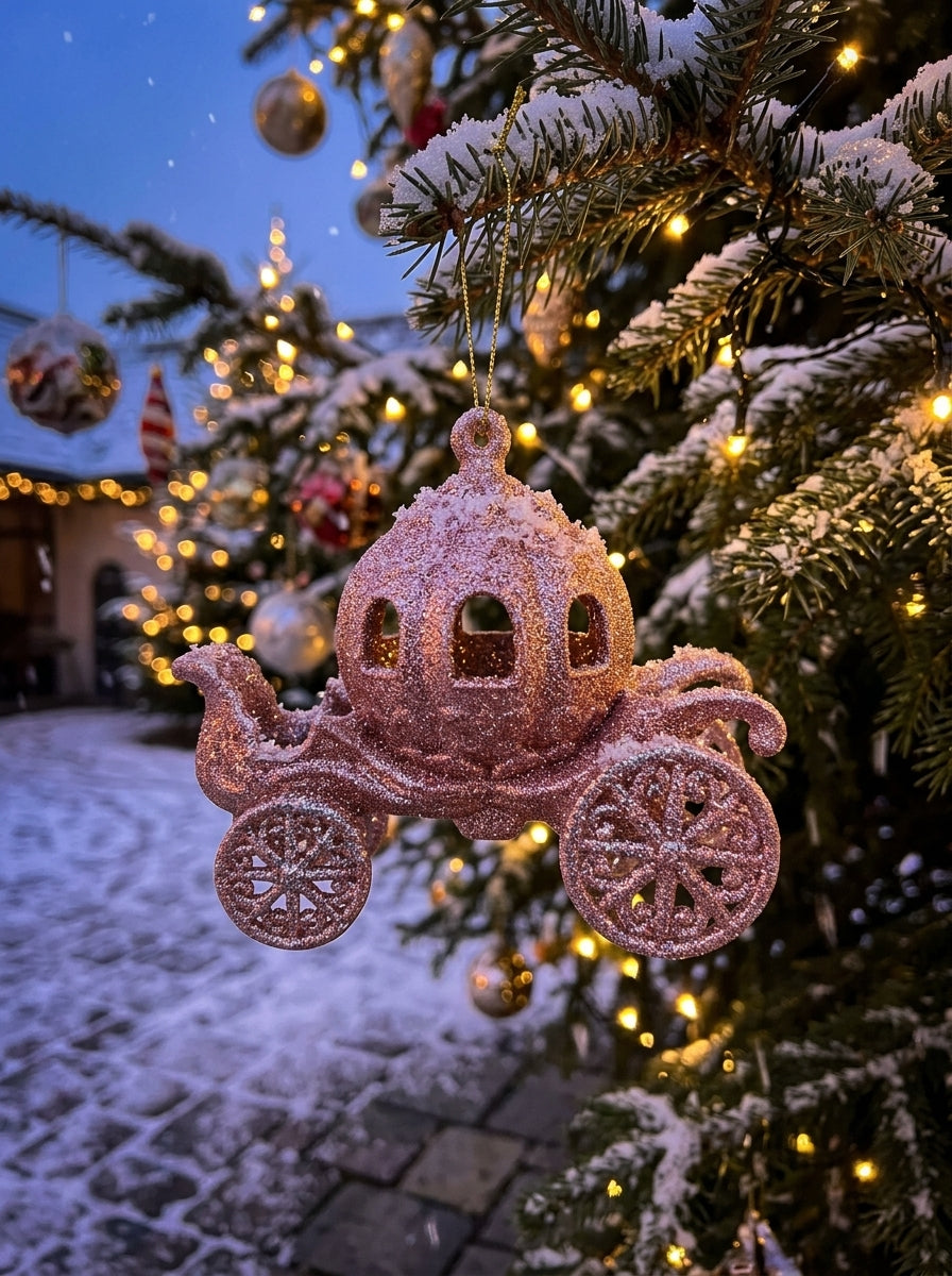 Pembe Glitter Balkabağı Araba Yılbaşı Ağaç Süsü