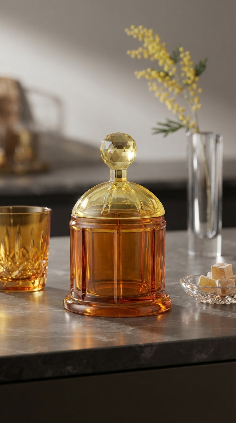 Lumi Kapaklı Kristal Obje- Amber