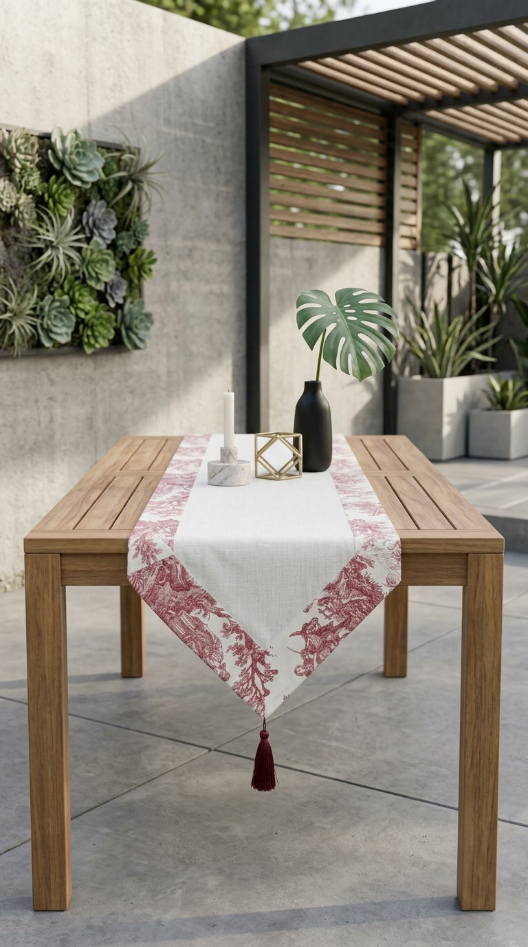 Toile Burgundy Panel Runner