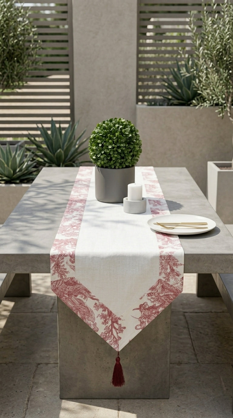 Toile Burgundy Panel Runner