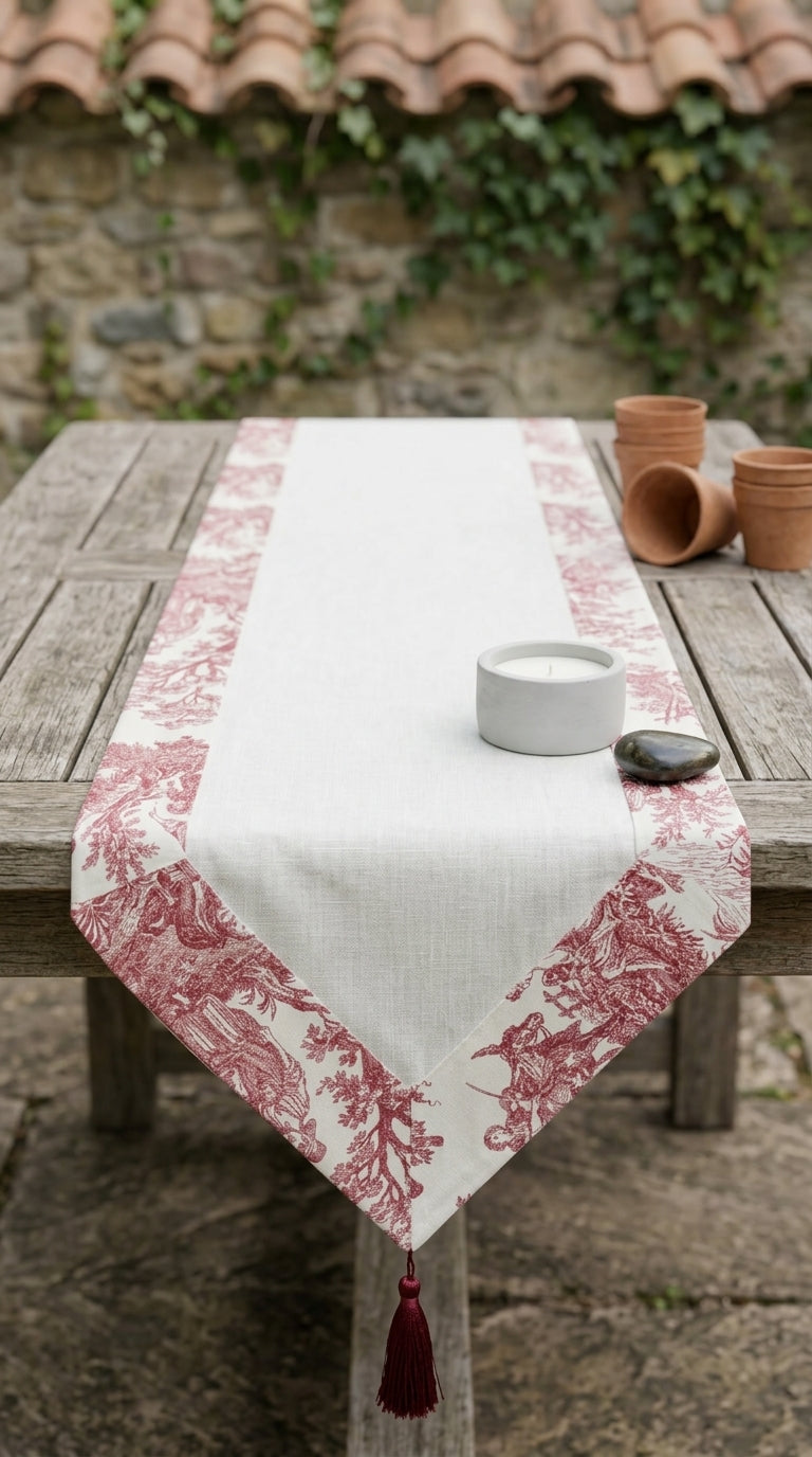 Toile Burgundy Panel Runner