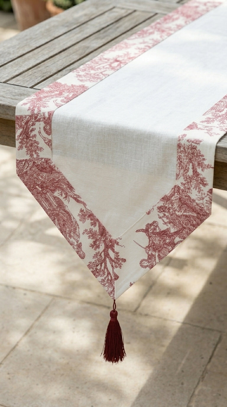 Toile Burgundy Panel Runner