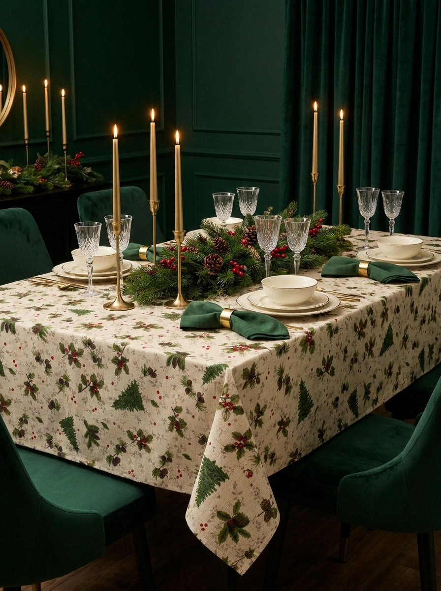 Christmas Forest Gold Dekoratif Yılbaşı Masa Örtüsü