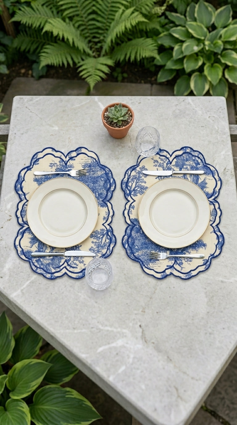 مفارش صحون بتطريز Toile Azure