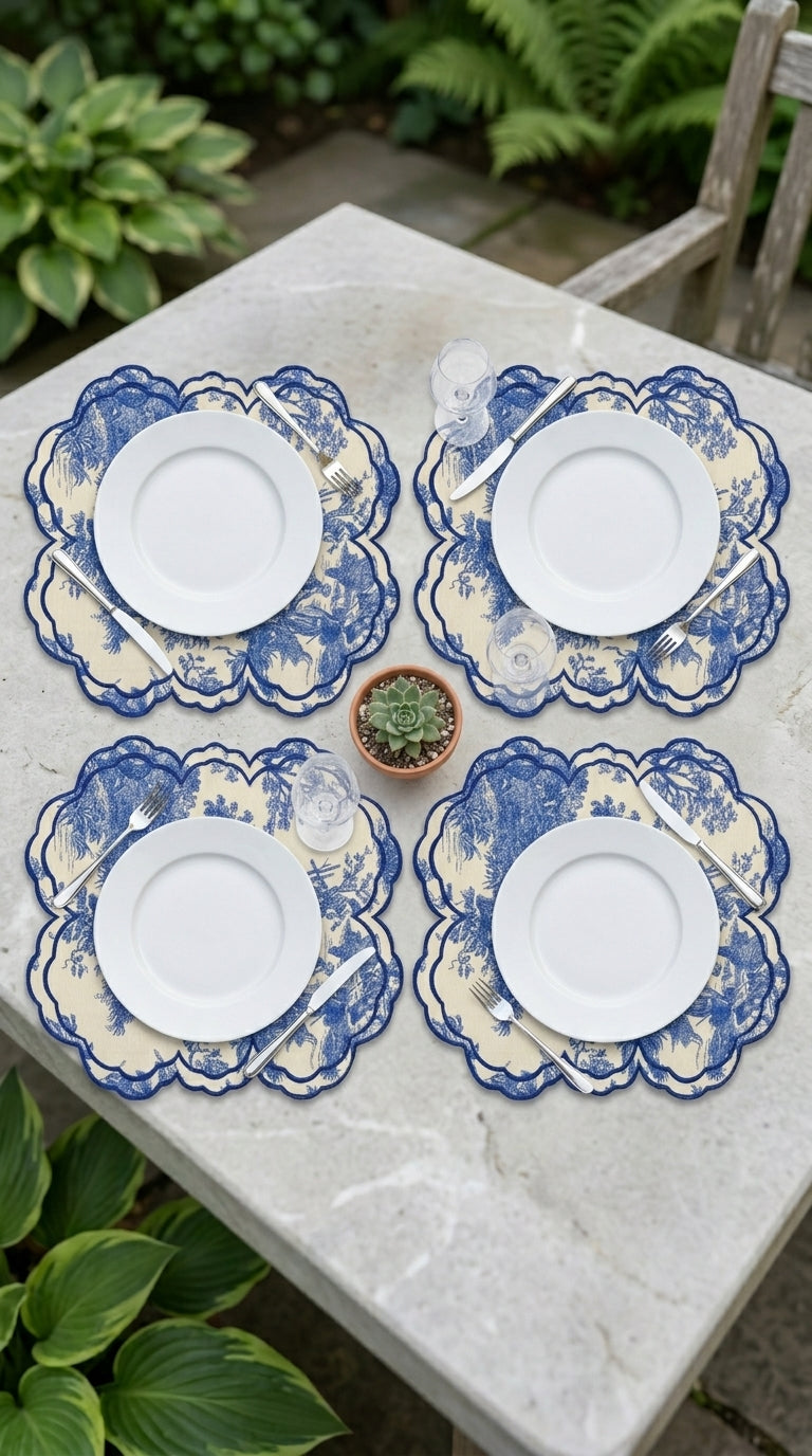 مفارش صحون بتطريز Toile Azure