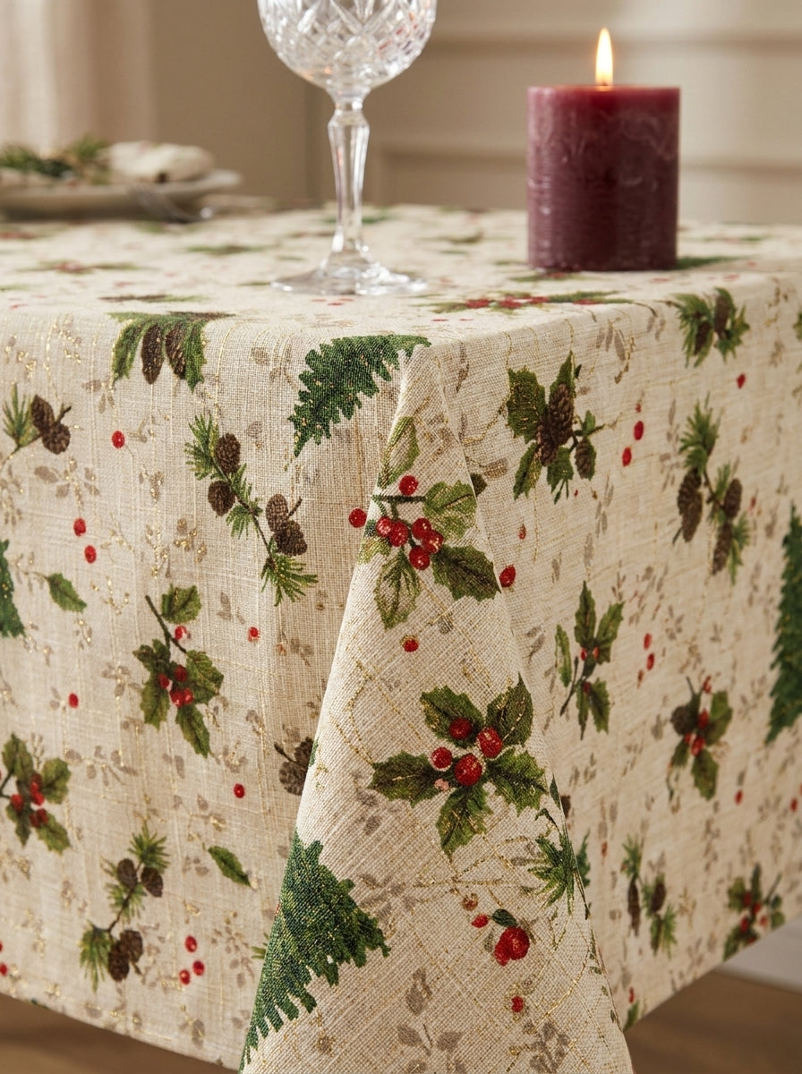 Christmas Forest Gold Dekoratif Yılbaşı Masa Örtüsü