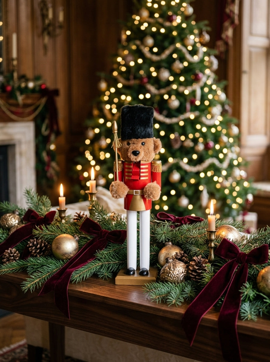 Royal Teddy Guard Kırmızı Üniformalı Dekoratif Yılbaşı Ayıcığı – 36 CM