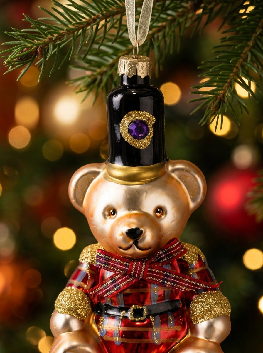 Royal Teddy Guard – Gold İşlemeli Cam Ayıcık Yılbaşı Ağacı Süsü - 14 CM