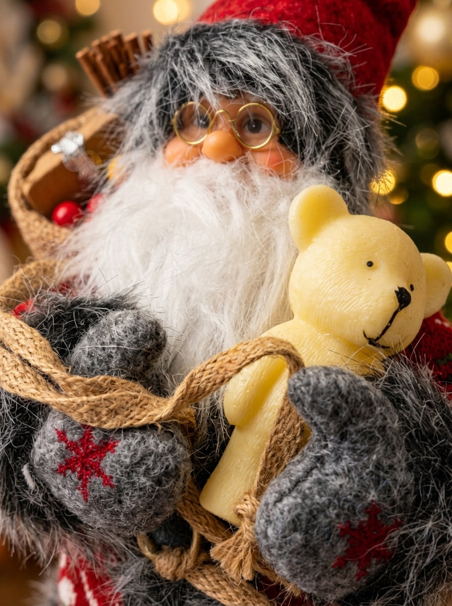 Noel'in Neşesi – Ayıcıklı Nostaljik Noel Baba Dekoratif Figür - 32 CM
