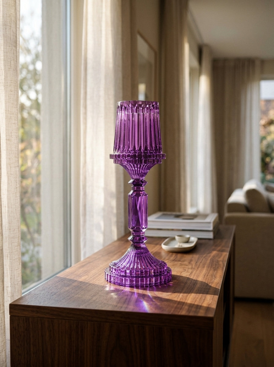 Mor Kristal Şamdan - 36 CM