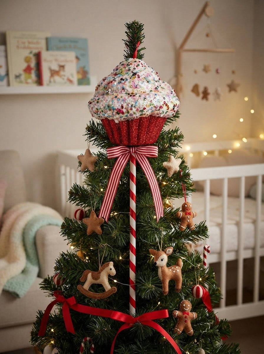 Candyland Cupcake Kırmızı-Beyaz Yılbaşı Ağaç Süsü