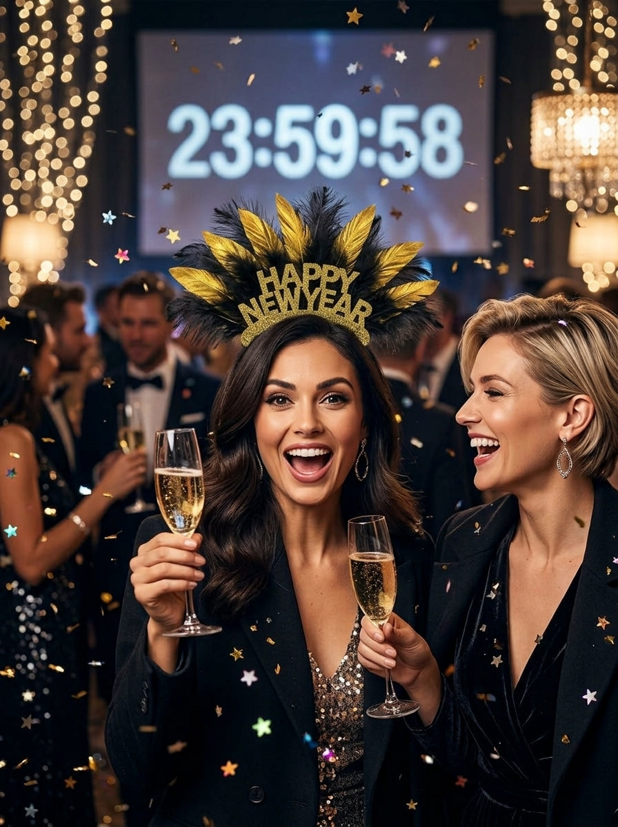 Golden Happy New Year Tüylü Yılbaşı Tacı