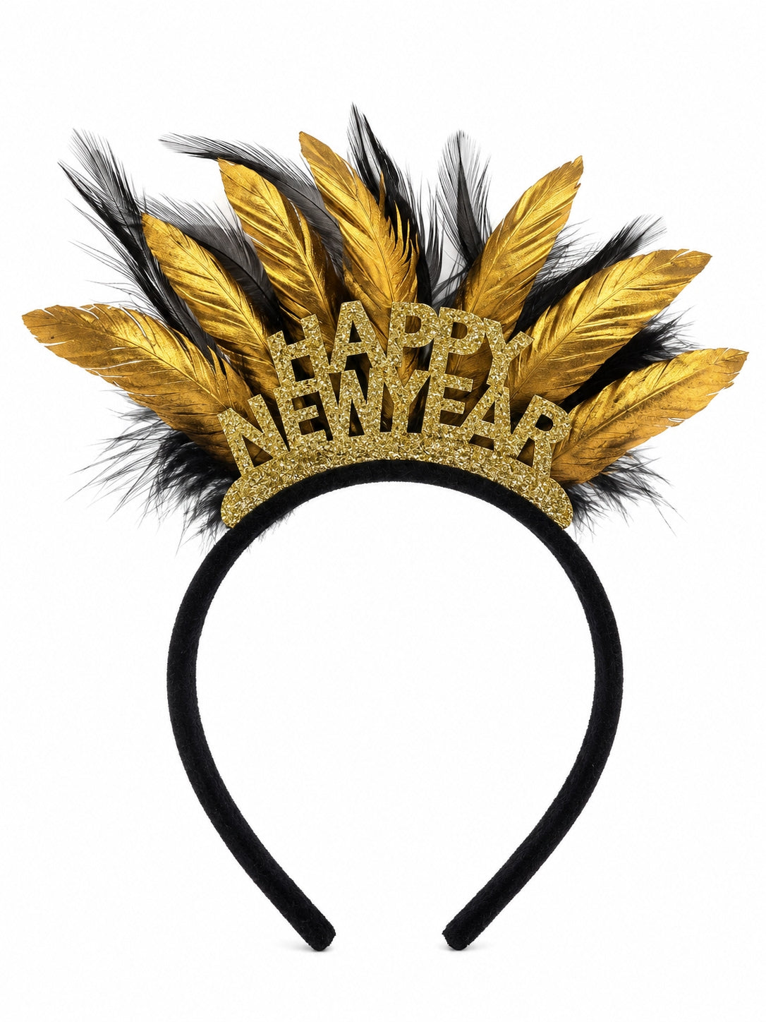 Golden Happy New Year Tüylü Yılbaşı Tacı