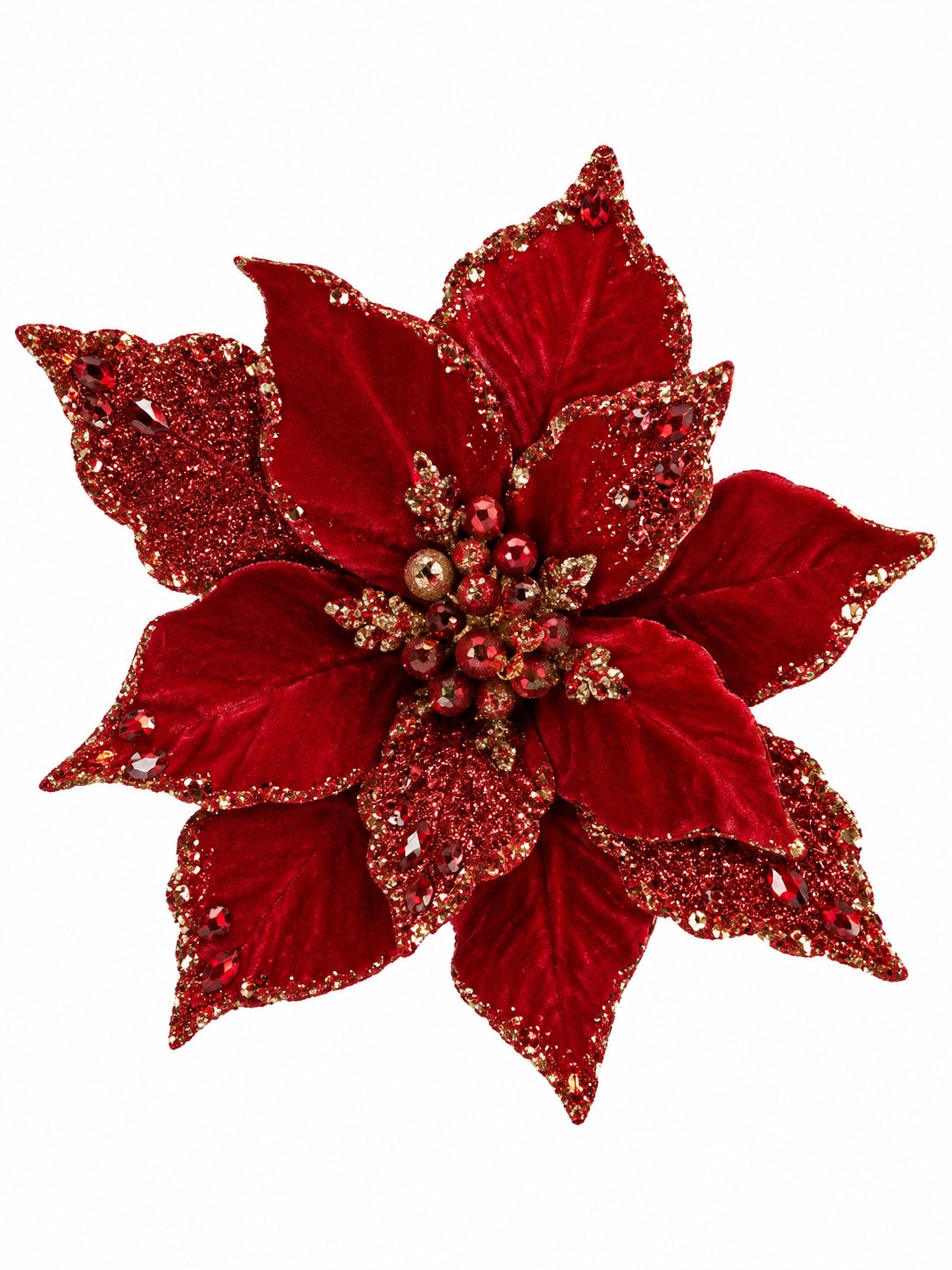 Ruby Crystal Poinsettia Klipsli Yılbaşı Çiçeği