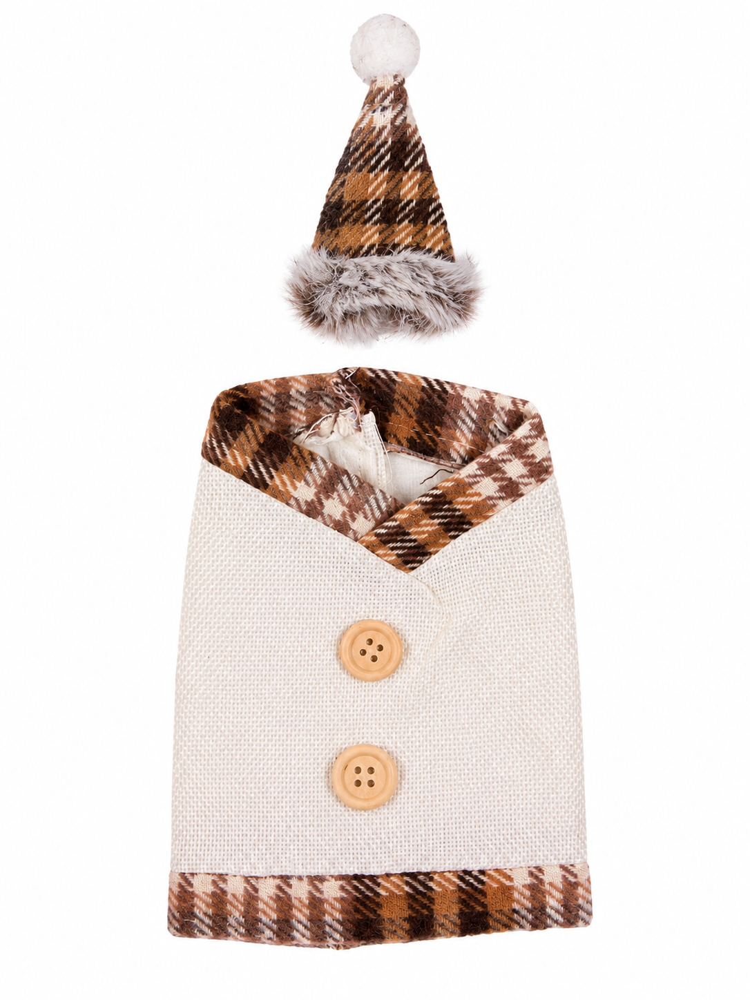 Santa's Bottle Dress Cream Plaid Christmas Bottle Ornament – 13 CM x 19 CM