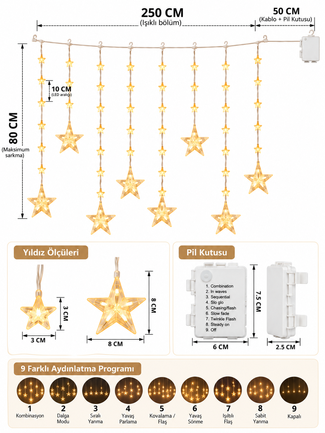 Starlight 120 LED Yıldızlı Perde Yılbaşı Işığı