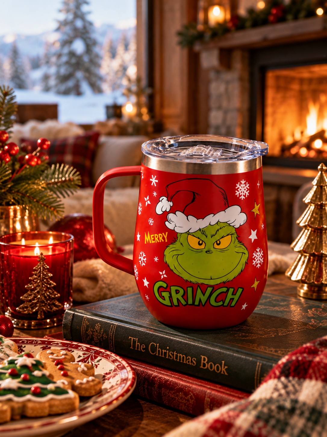 Merry Grinchmas – Grinch Desenli Kırmızı Yılbaşı Termos Bardağı