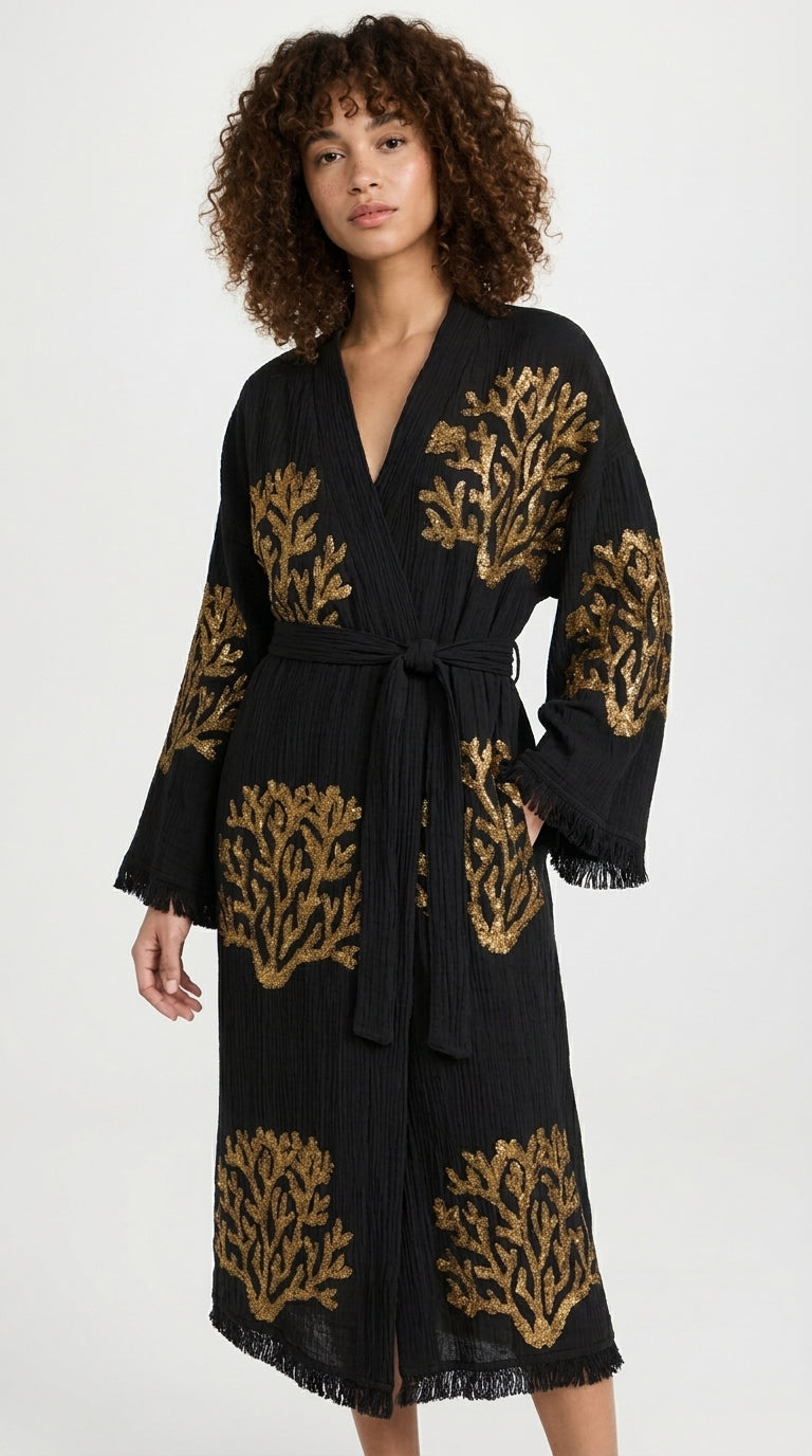 Black Ethereal Coral Kimono