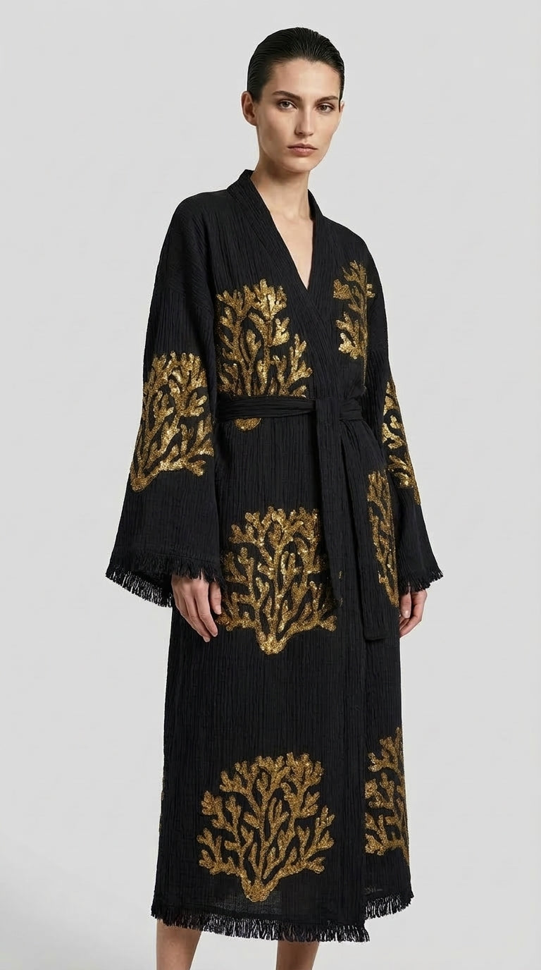 Black Ethereal Coral Kimono