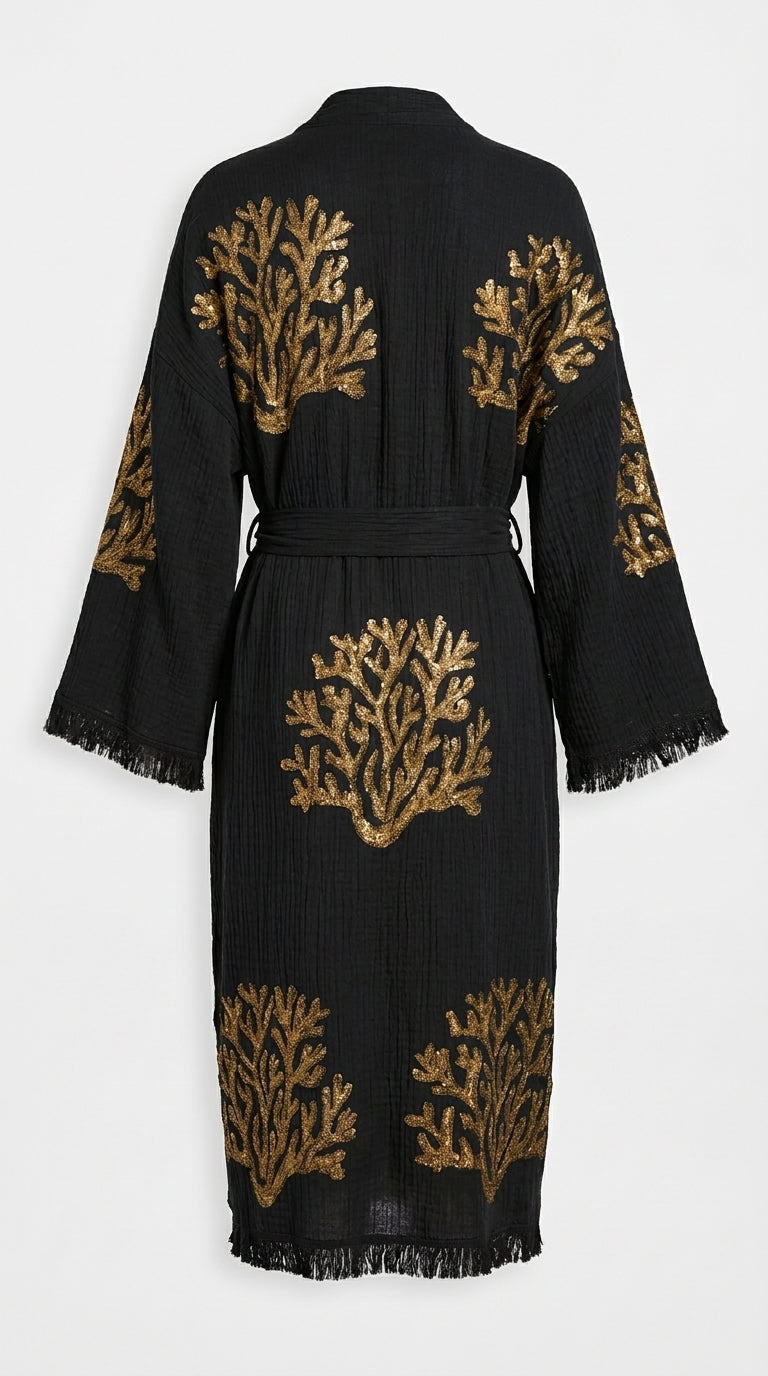 Black Ethereal Coral Kimono