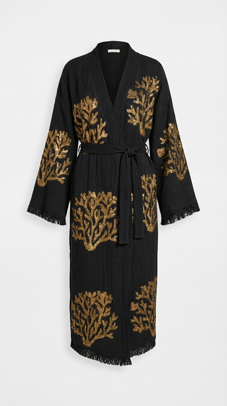 Black Ethereal Coral Kimono