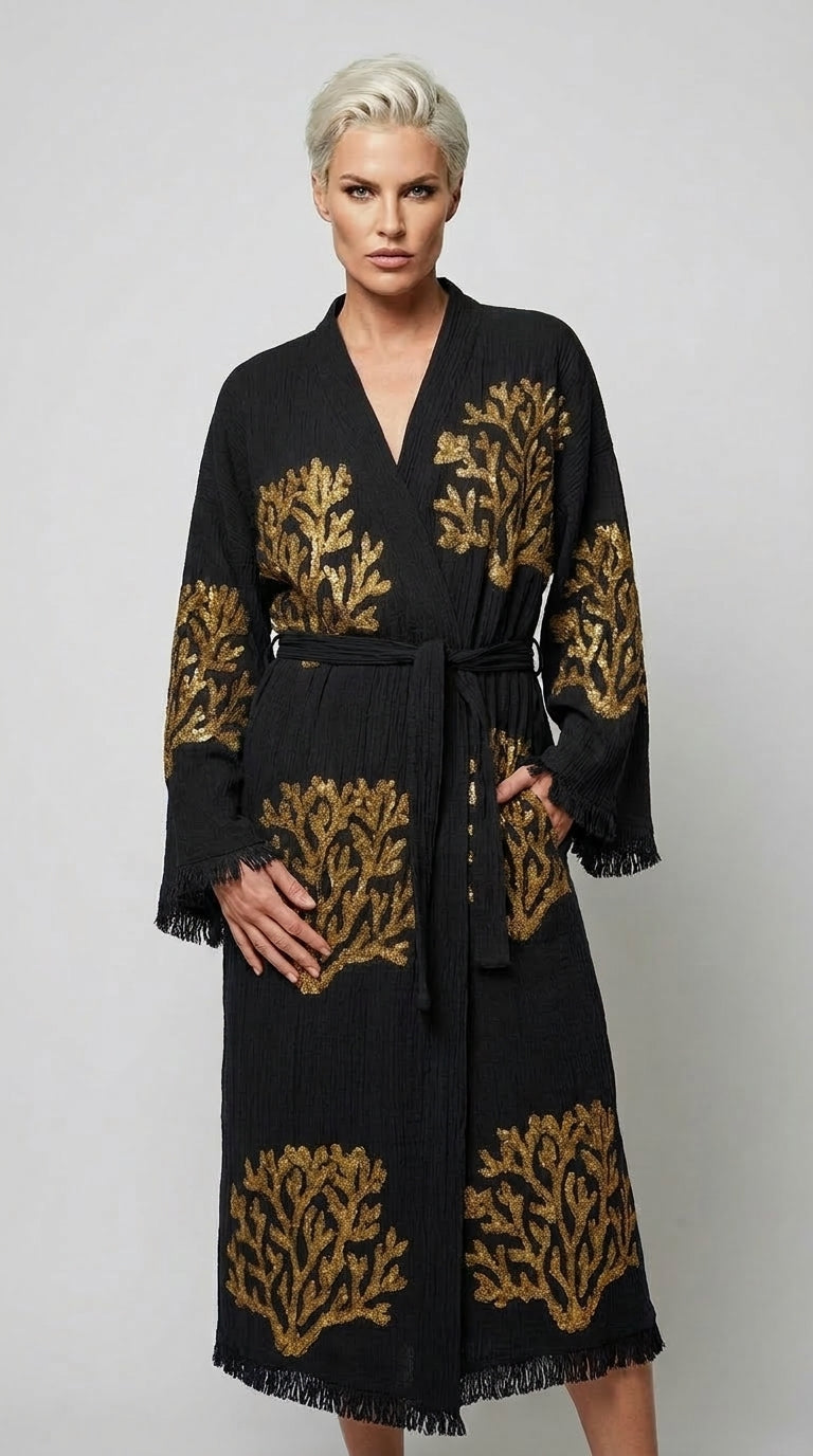 Black Ethereal Coral Kimono