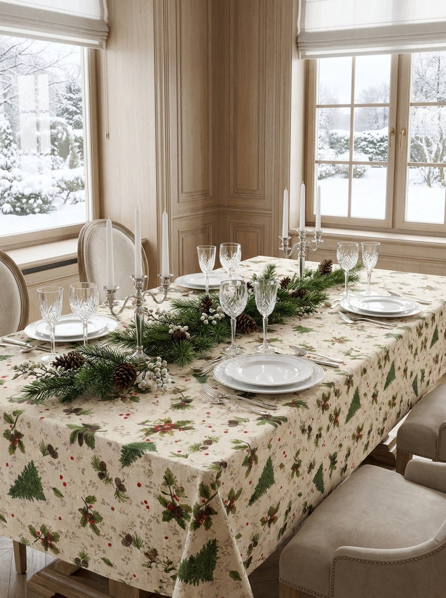 Christmas Forest Gold Dekoratif Yılbaşı Masa Örtüsü