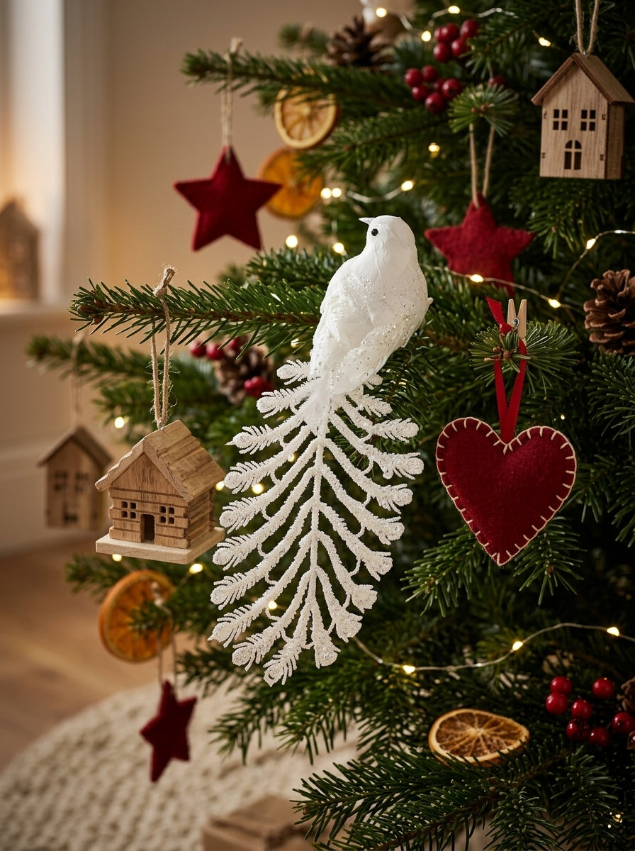 White Swan Glitter Uzun Kuyruklu Klipsli Yılbaşı Kuşu
