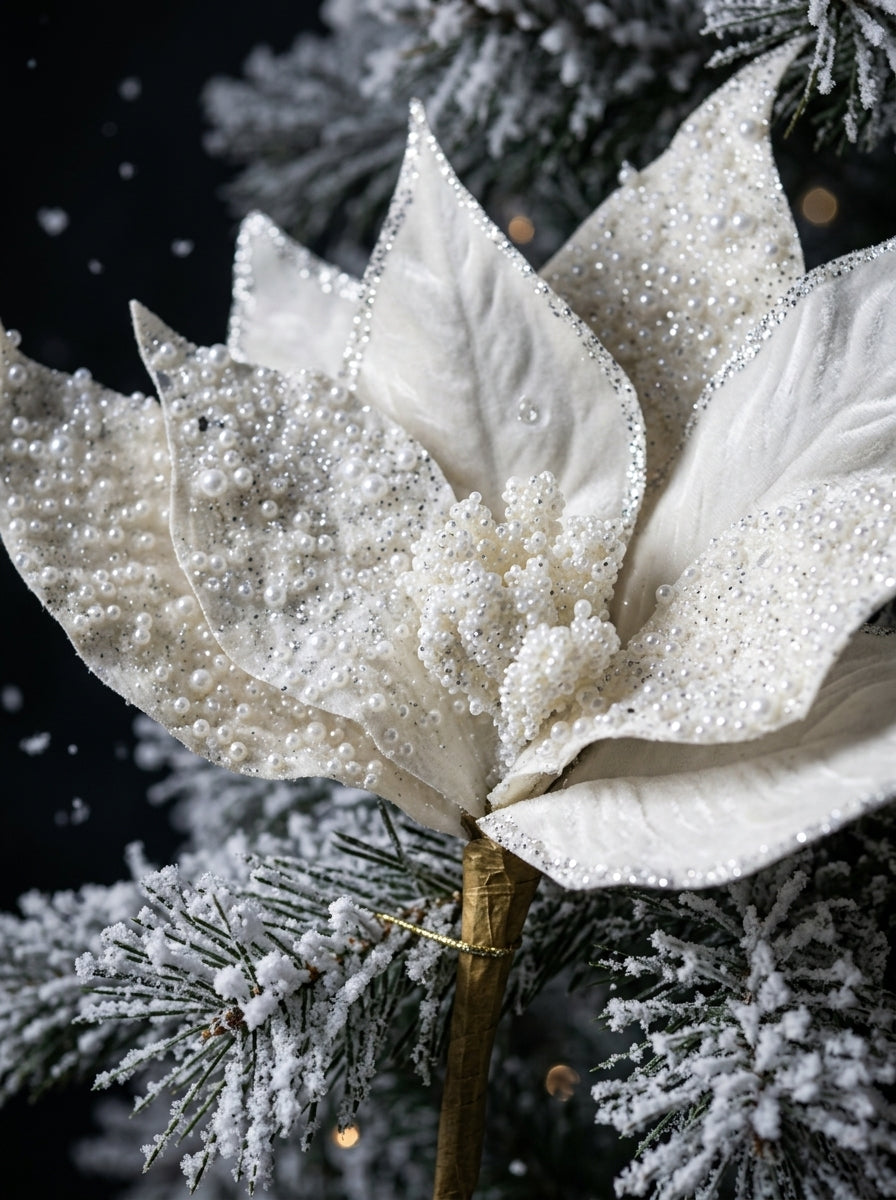 Pearl Snow Poinsettia Dekoratif Yılbaşı Çiçeği