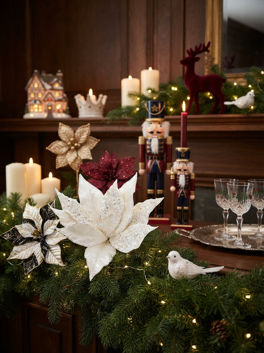 White Frost Poinsettia Klipsli Yılbaşı Ağacı Süsü