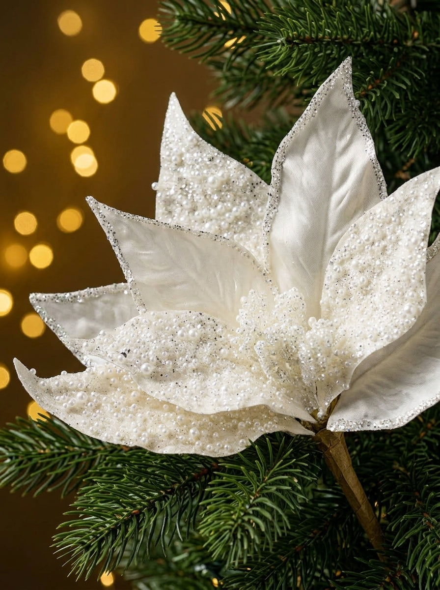 Pearl Snow Poinsettia Dekoratif Yılbaşı Çiçeği