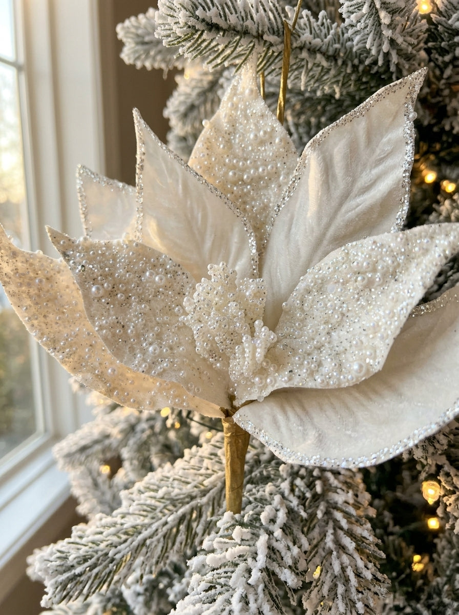 Pearl Snow Poinsettia Dekoratif Yılbaşı Çiçeği