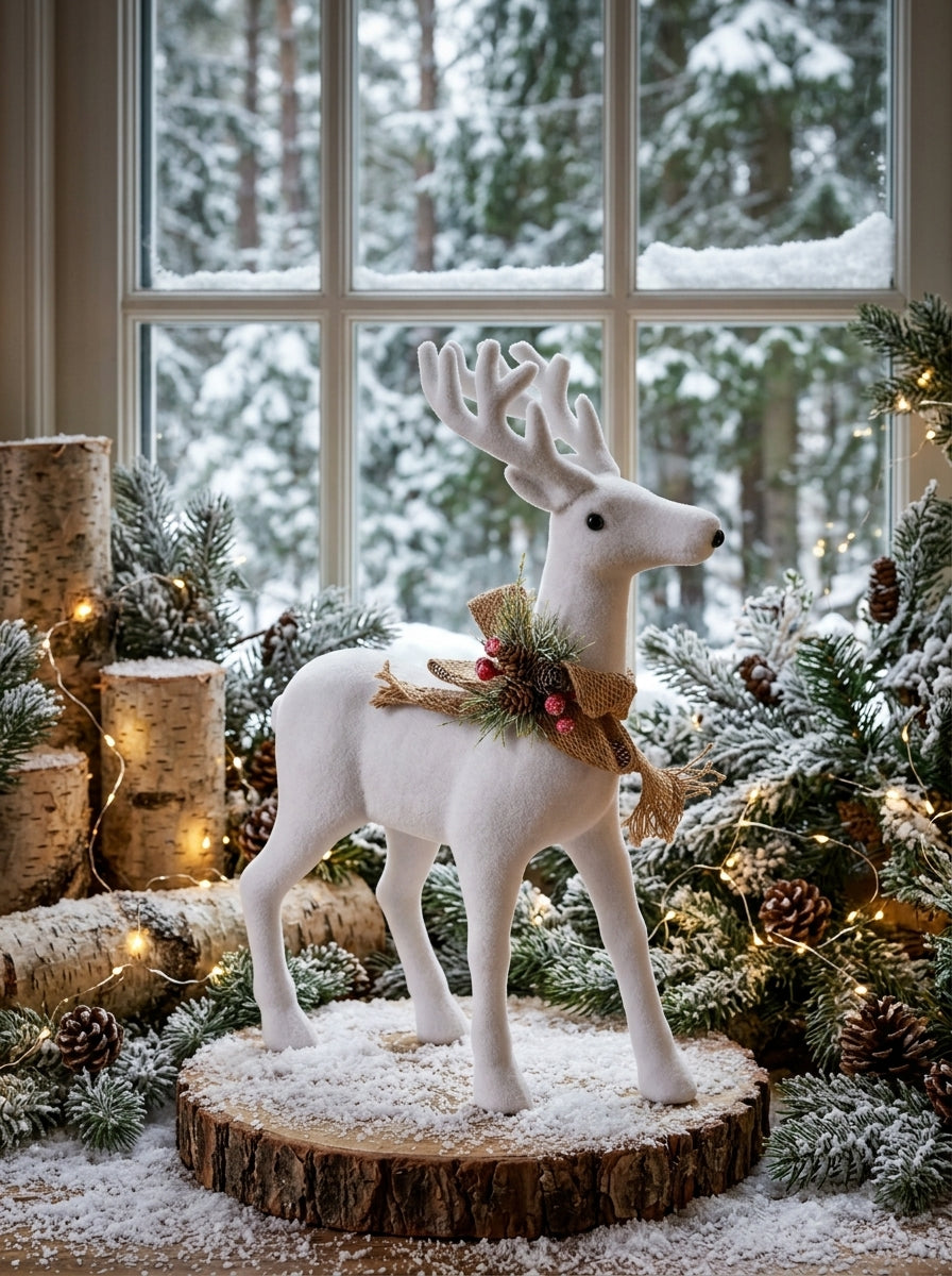 Snow Majesty White Decorative Christmas Reindeer – 37 x 46 CM