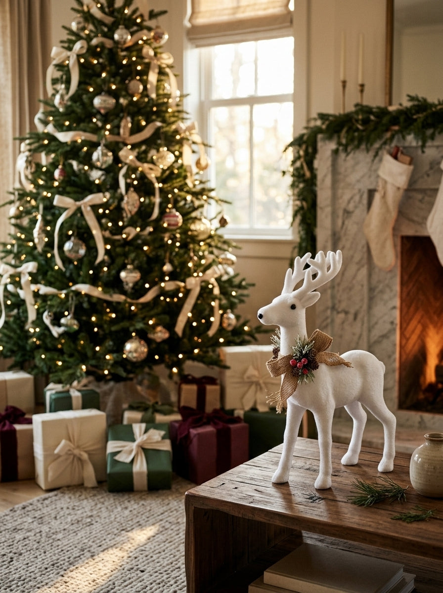 Snow Majesty White Decorative Christmas Reindeer – 37 x 46 CM
