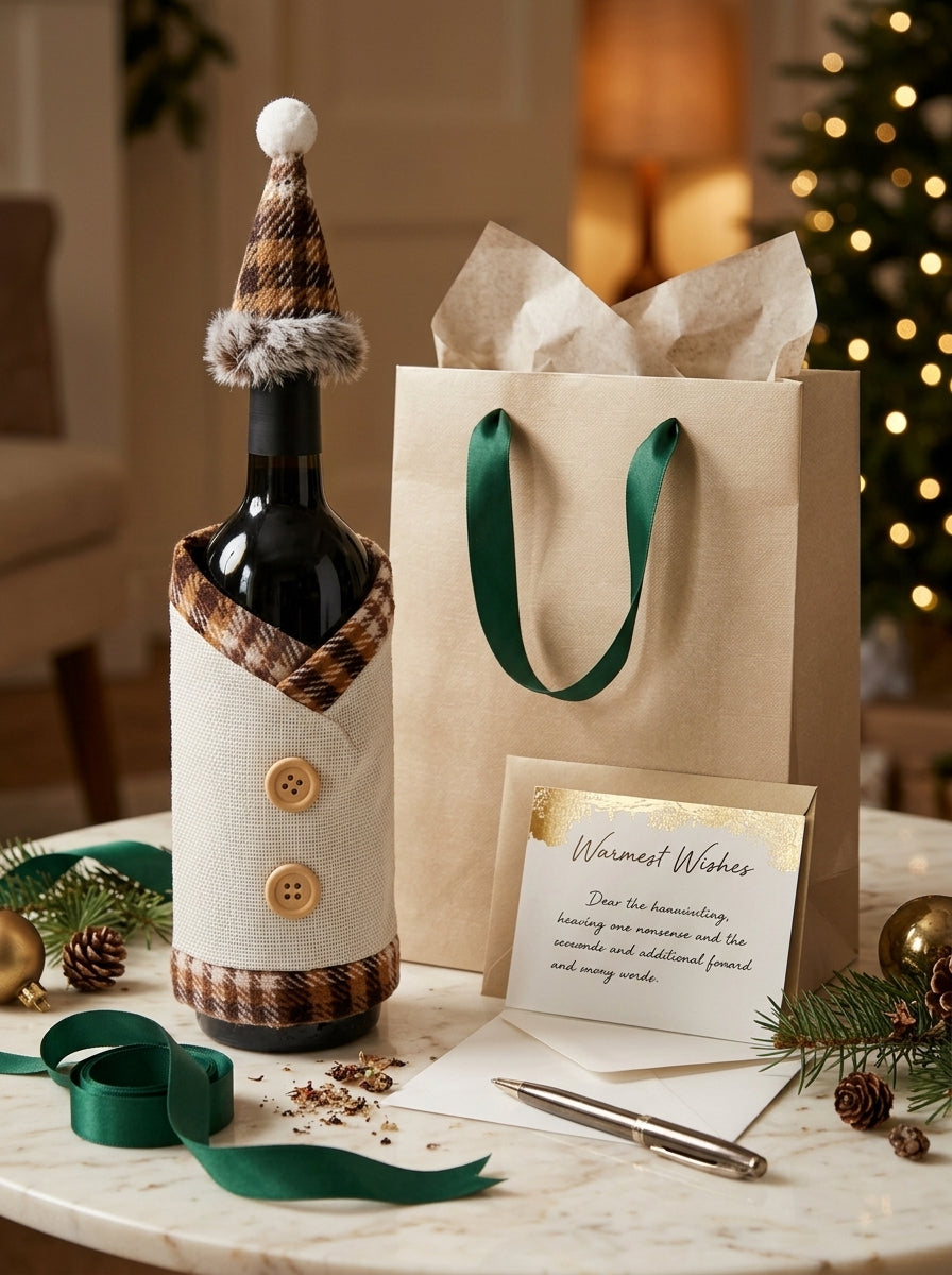Santa's Bottle Dress Cream Plaid Christmas Bottle Ornament – 13 CM x 19 CM