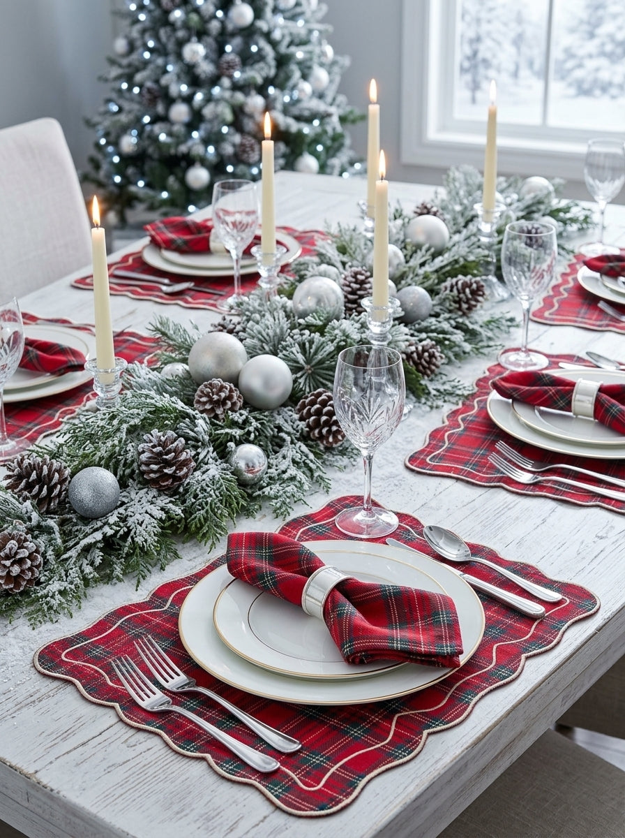Tartan Rouge Bow Dikdörtgen Amerikan Servis