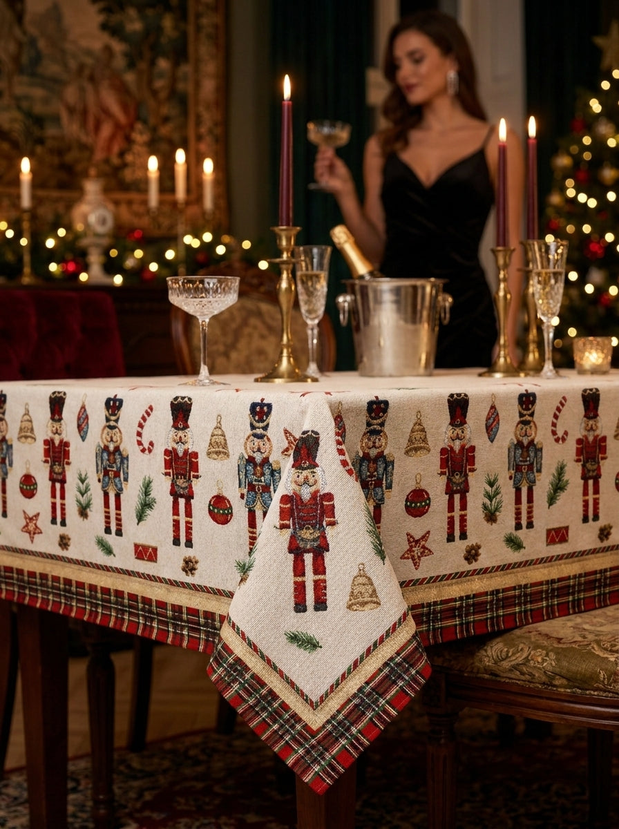 Christmas Nutcracker Tapestry Kare Yılbaşı Masa Örtüsü