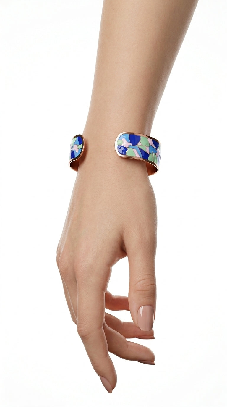 Enamel Bileklik Yüzük Set – Blue & Green "