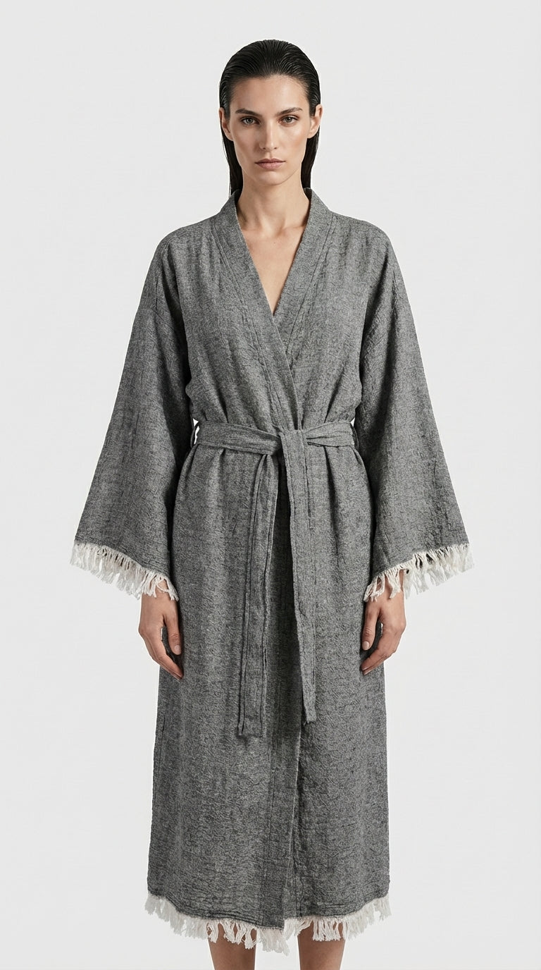 Grey Yırtmaçlı Kimono