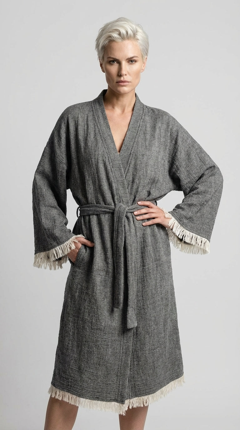 Grey Slit Kimono