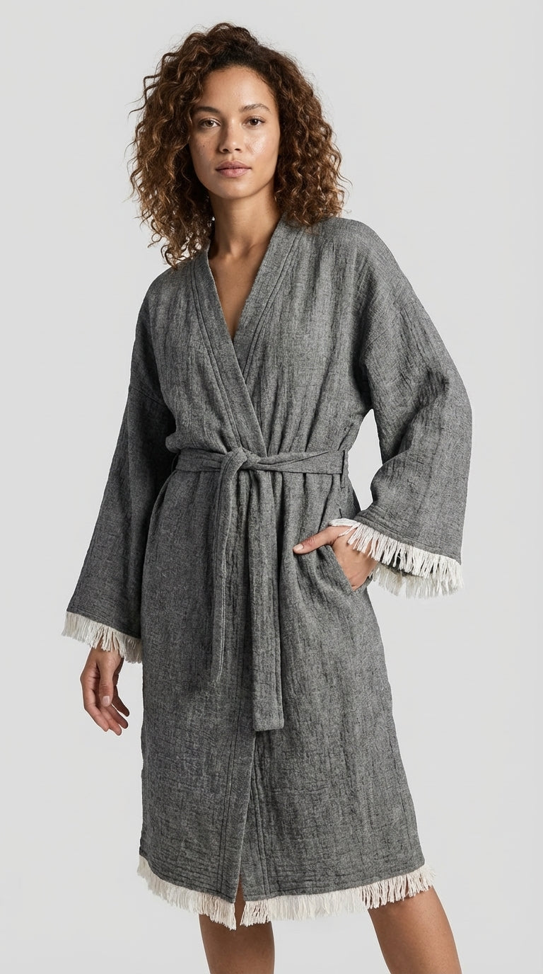 Grey Yırtmaçlı Kimono