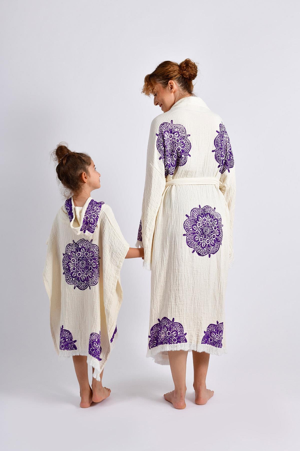 Natural Mandala Kimono & Kids Poncho Set