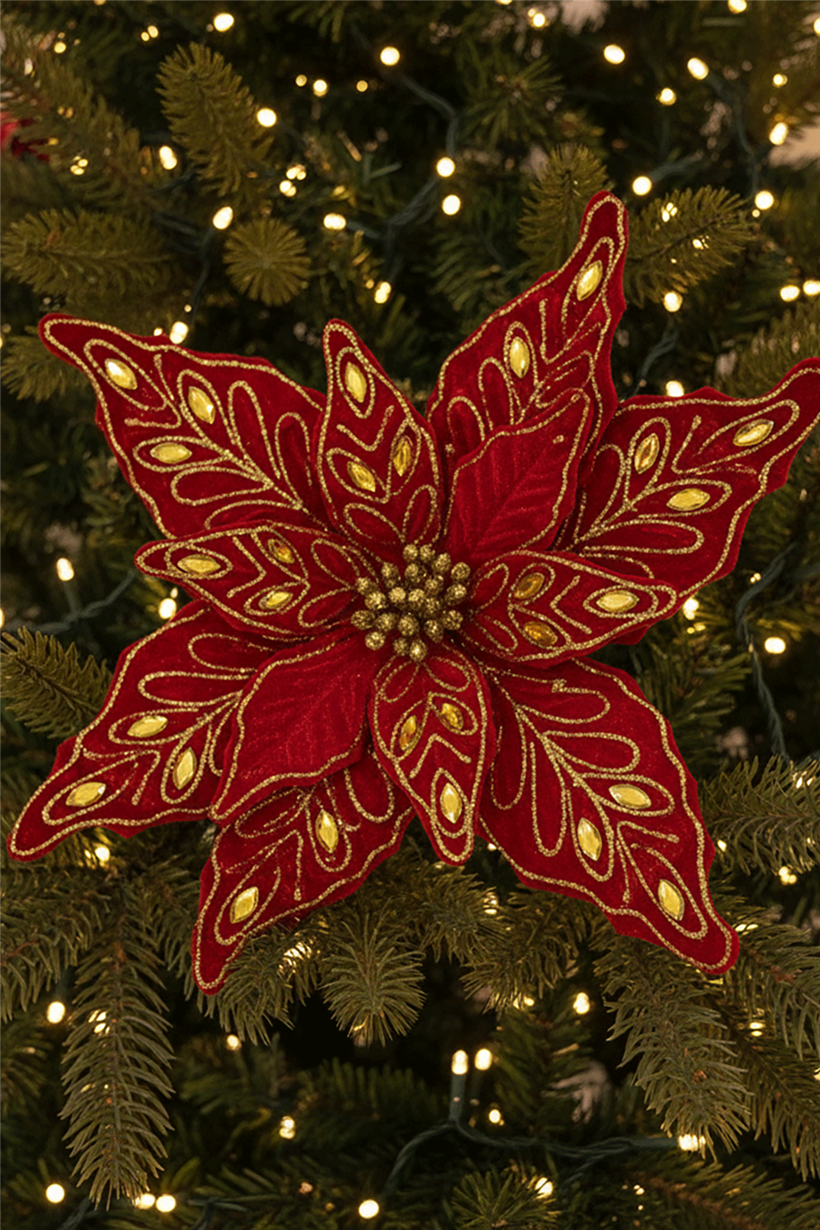 Kadife Kırmızı Çiçek Ağaç Süsü
