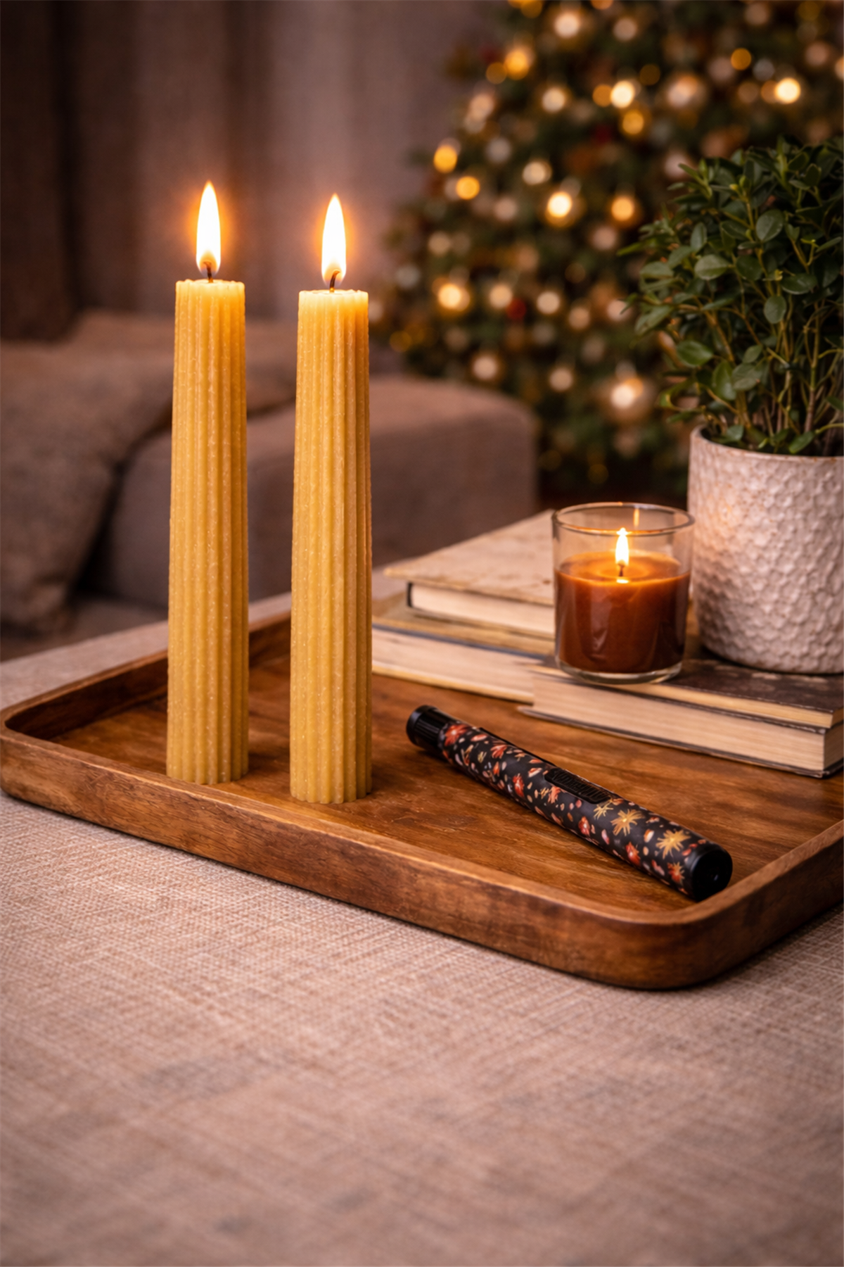 Kurabiye Desenli Mum Çakmağı & İkili Kehribar Mum Seti