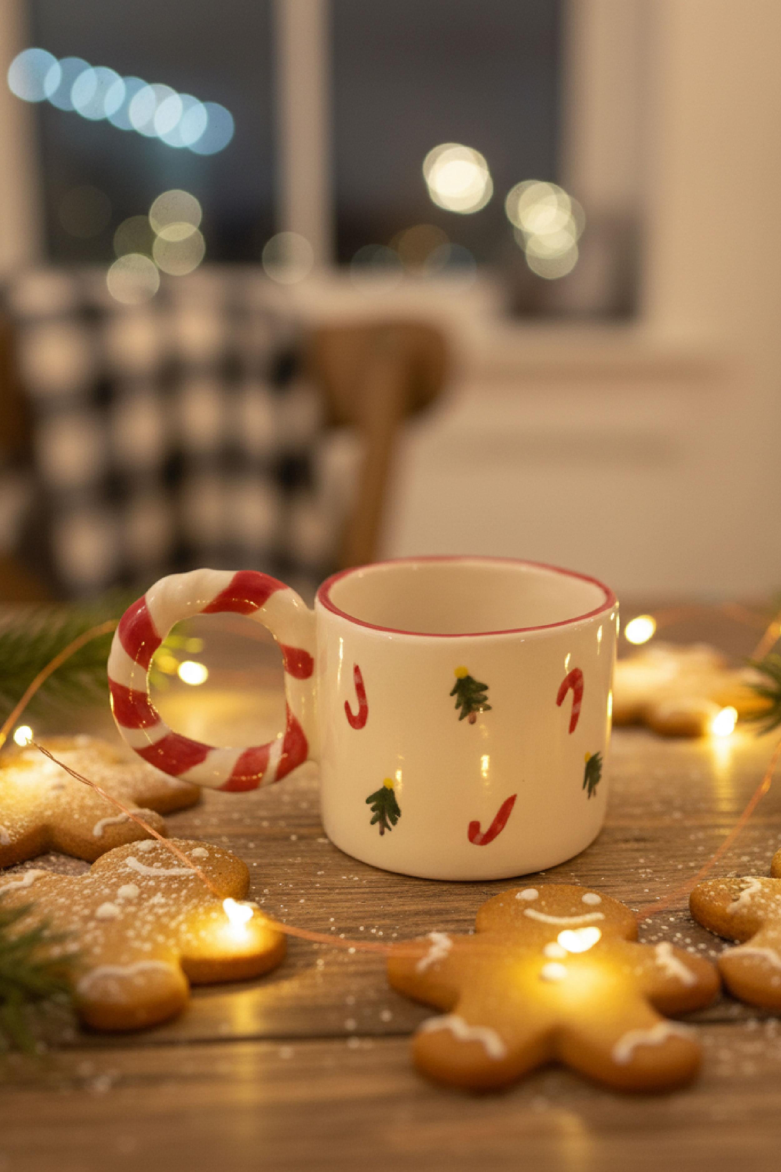 Christmas Ceramic Mug with Cane Handle