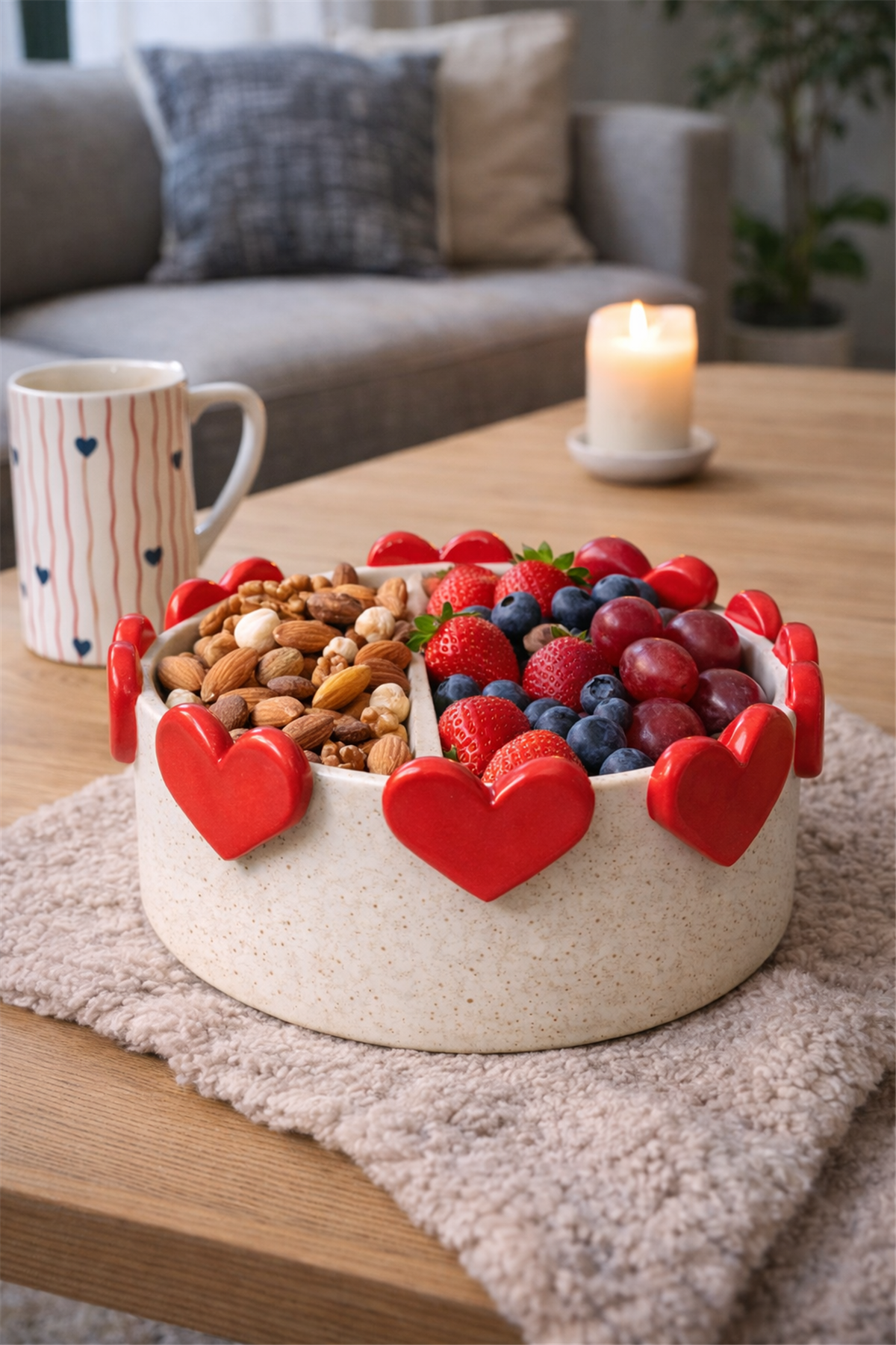 El Yapımı Seramik Kase – Kalp Motifli