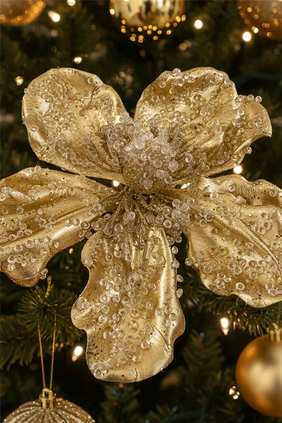 Golden Crystal Flower Tree Ornament